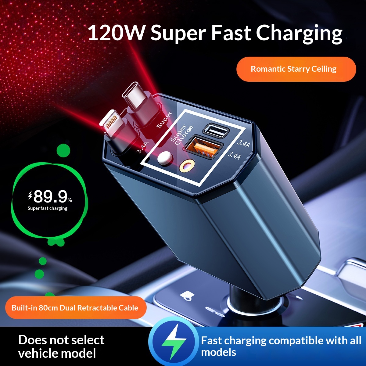 Cargador de Coche de 120W con  - Fast Charging Cable reseña y precio