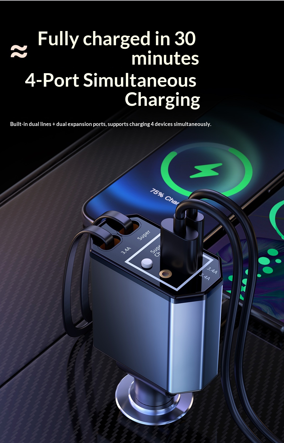 Cargador de Coche de 120W con  - Fast Charging Cable reseña y precio